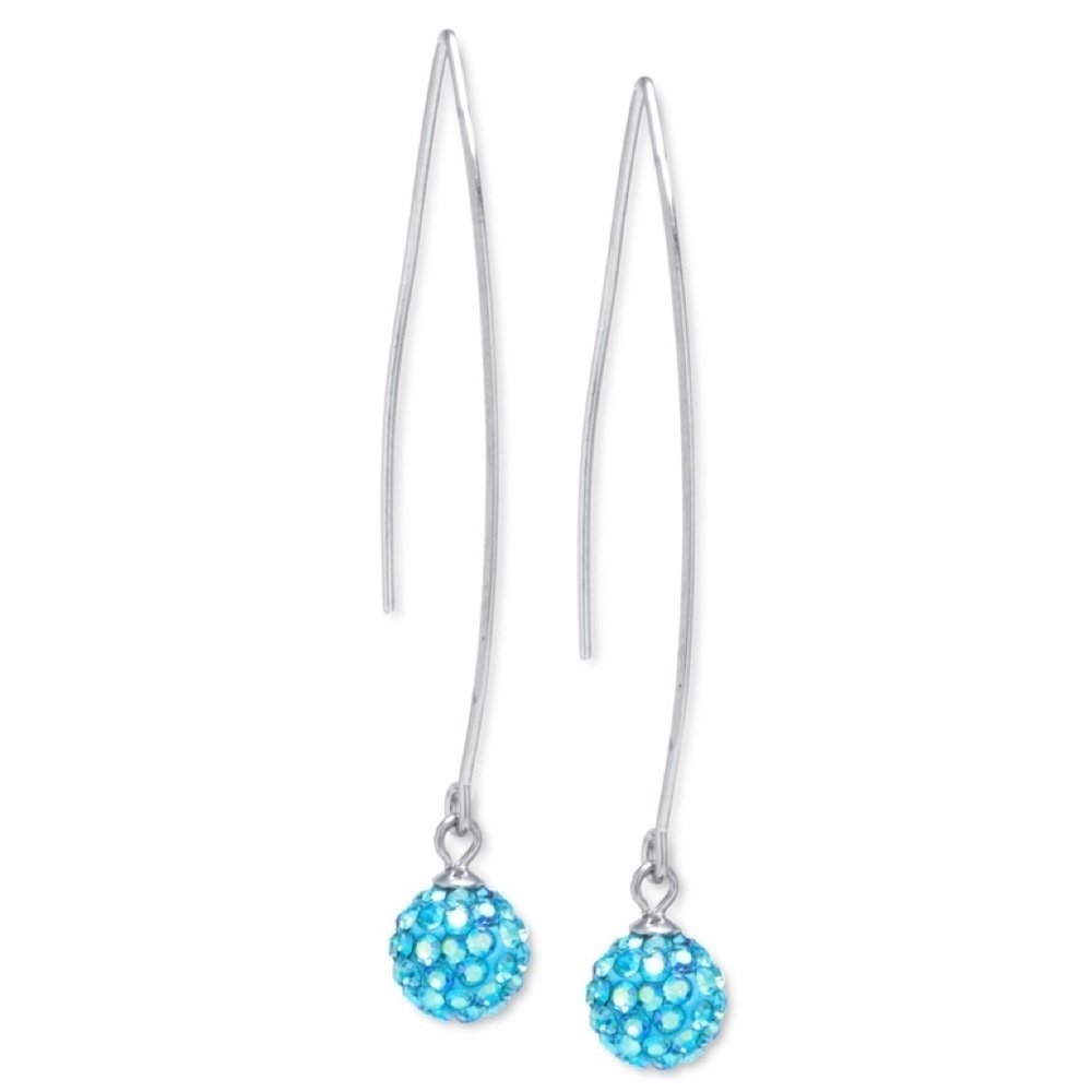 NWT GIANI BERNINI BLUE CRYSTAL CLUSTER THREADER EARRINGS IN STERLING SILVER